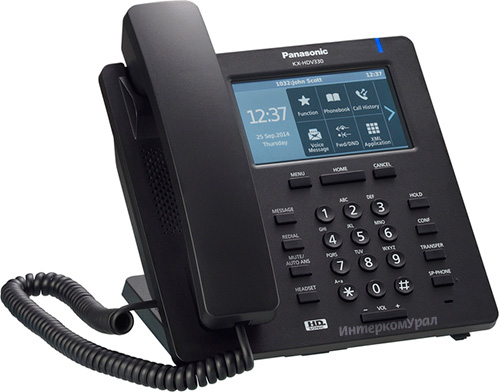 Panasonic KX-HDV330RU-B SIP-телефон (черный) тачскрин, 12 линий, 24 кнопки, 2 гигабитных порта