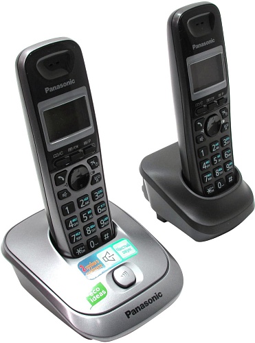 Panasonic KX-TG2512 RU-1, радиотелефон (серый/темно-серый) с двумя трубками и определителем номера