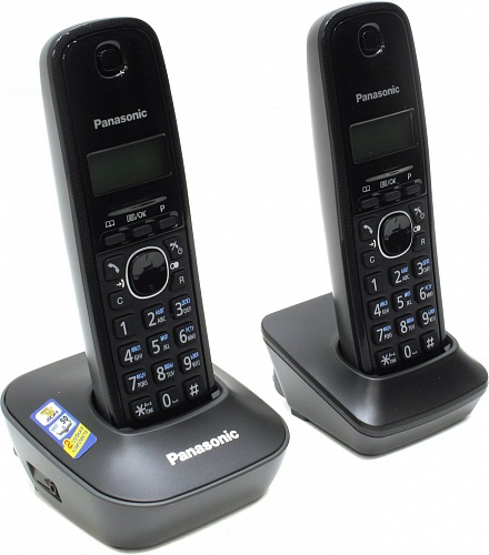 Panasonic KX-TG1612RU-H, недорогой радиотелефон (серый) с двумя трубками и русским меню