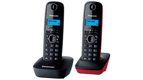 Panasonic KX-TG1612RU-3, недорогой радиотелефон (серый/красный) с двумя трубками и русским меню